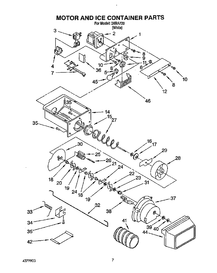 MOTOR AND ICE CONTAINER Diagram and Parts List for 3XRA720  Whirlpool Refrigerator