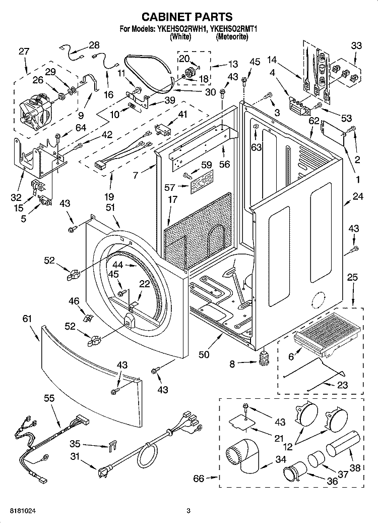 CABINET PARTS Diagram and Parts List for YKEHSO2RMT1  KitchenAid Dryer