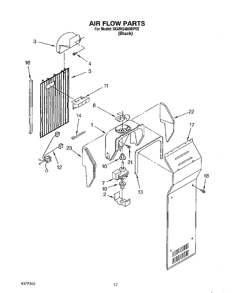 AIRFLOW Diagram and Parts List for 3XARG486WP02  Whirlpool Refrigerator