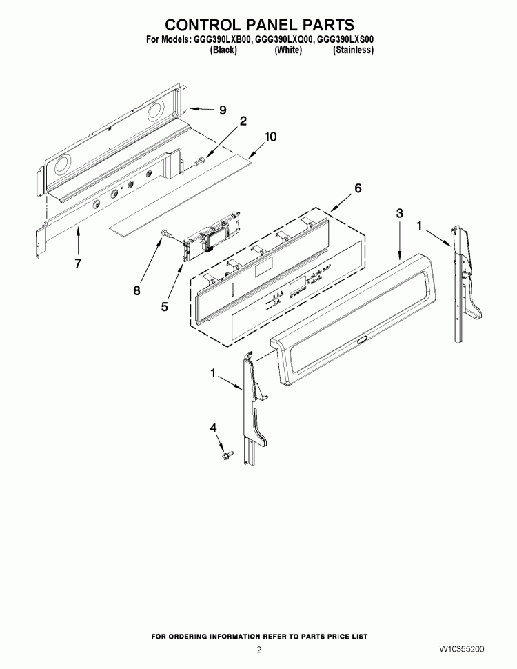 CONTROL PANEL PARTS Diagram and Parts List for GGG390LXS00  Whirlpool Range