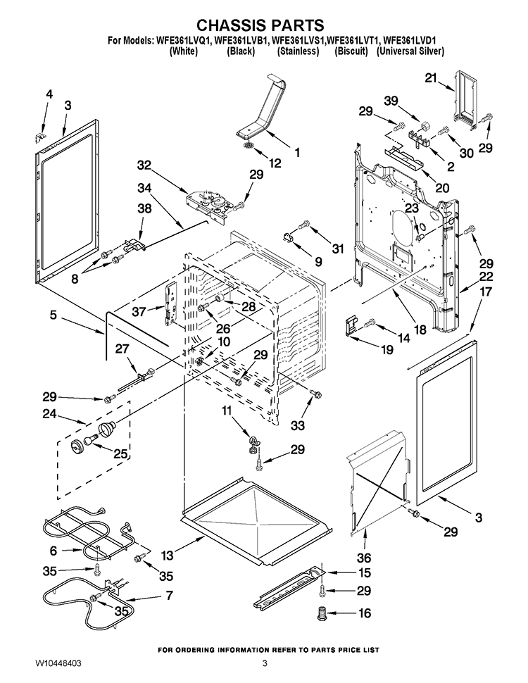 CHASSIS PARTS Diagram and Parts List for WFE361LVS1  Whirlpool Range