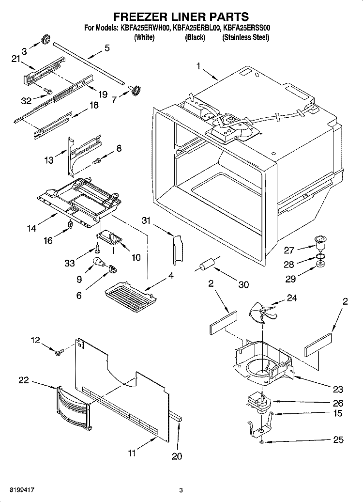 FREEZER LINER PARTS Diagram and Parts List for KBFA25ERBL00  KitchenAid Refrigerator