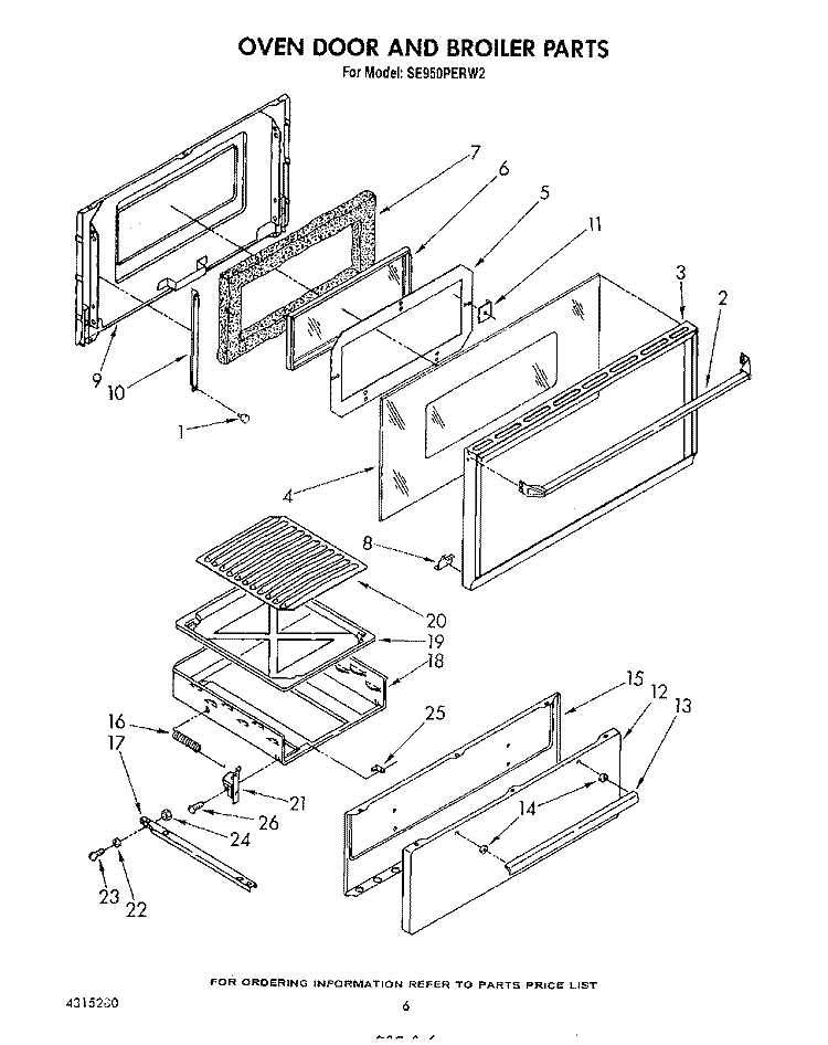 OVEN DOOR AND BROILER Diagram and Parts List for SE950PERW2  Whirlpool Range