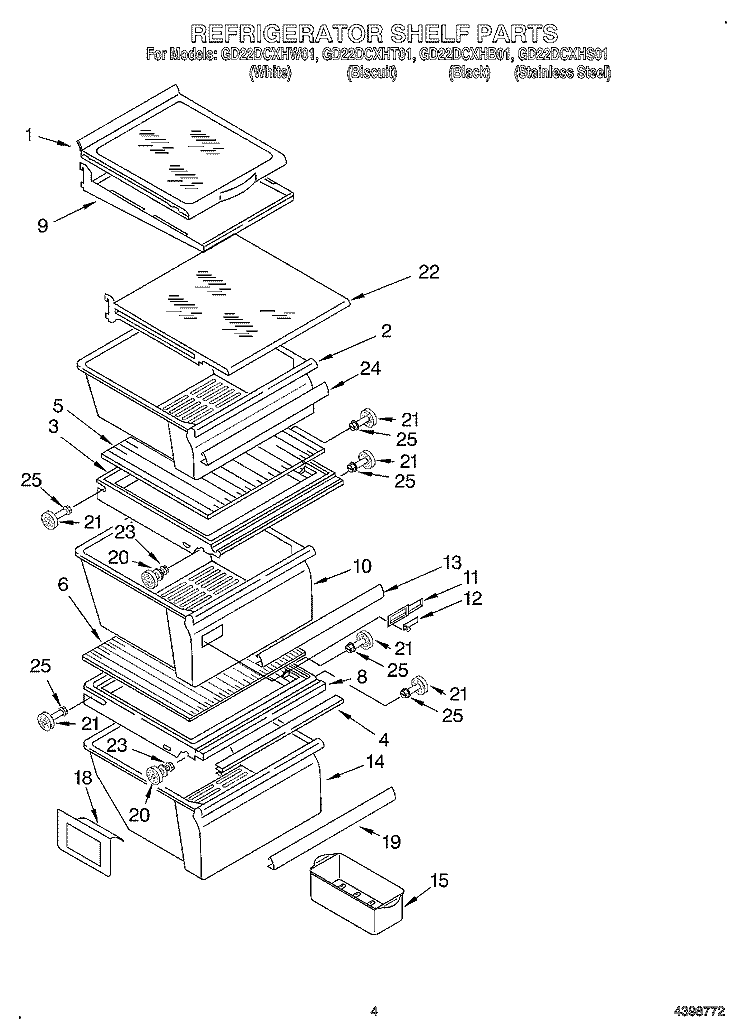 REFRIGERATOR SHELF Diagram and Parts List for GD22DCXHT01  Whirlpool Refrigerator