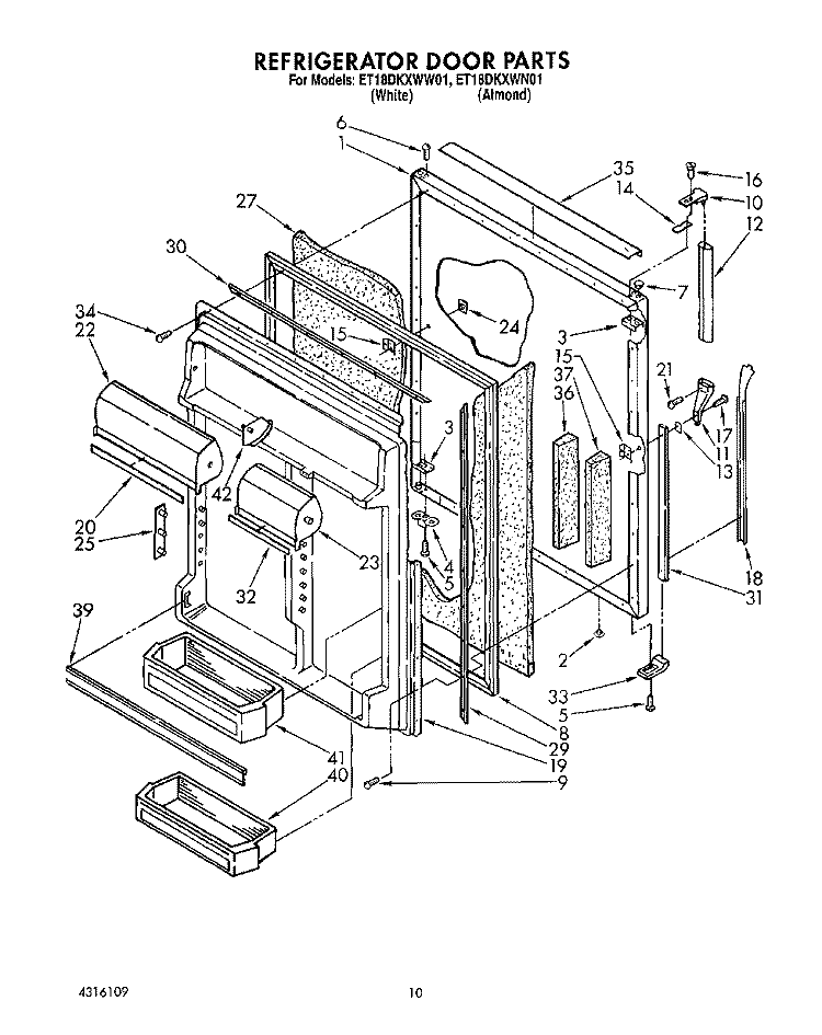 REFRIGERATOR DOOR Diagram and Parts List for ET18DKXWN01  Whirlpool Refrigerator