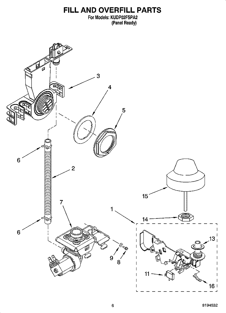 FILL AND OVERFILL PARTS Diagram and Parts List for KUDP02FSPA2  KitchenAid Dishwasher