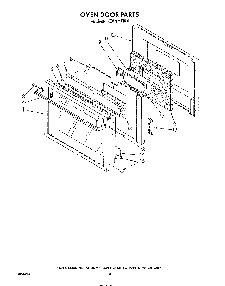 OVEN DOOR Diagram and Parts List for KEMI371TBL0  KitchenAid Microwave Oven Combo