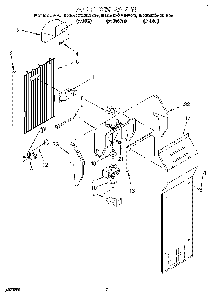 AIR FLOW Diagram and Parts List for ED25DQXBN00  Whirlpool Refrigerator