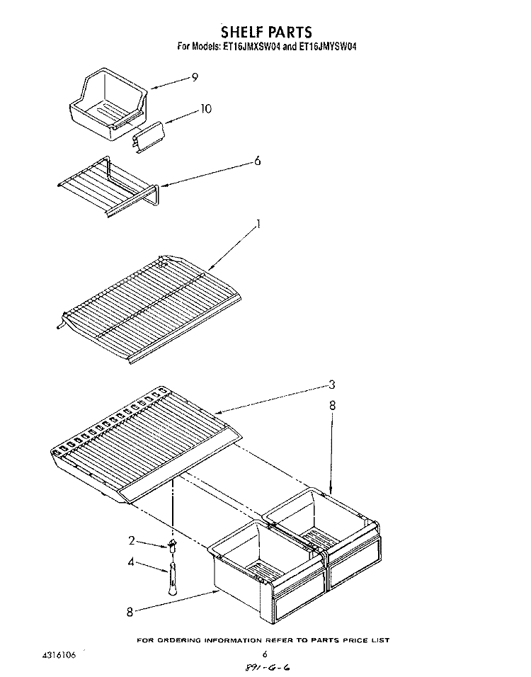 SHELF Diagram and Parts List for ET16JMXSW04  Whirlpool Refrigerator