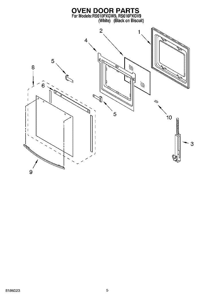 OVEN DOOR Diagram and Parts List for RS610PXGV9  Whirlpool Range