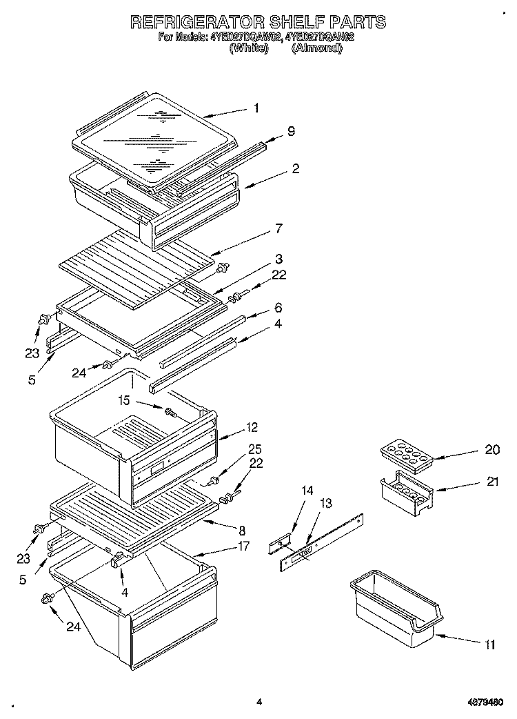 REFRIGERATOR SHELF Diagram and Parts List for 4YED27DQAN02  Whirlpool Refrigerator