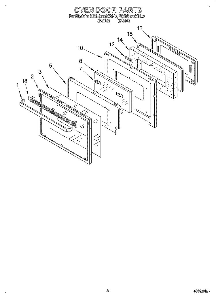 OVEN DOOR Diagram and Parts List for KGBS276XBL0  KitchenAid Wall Oven