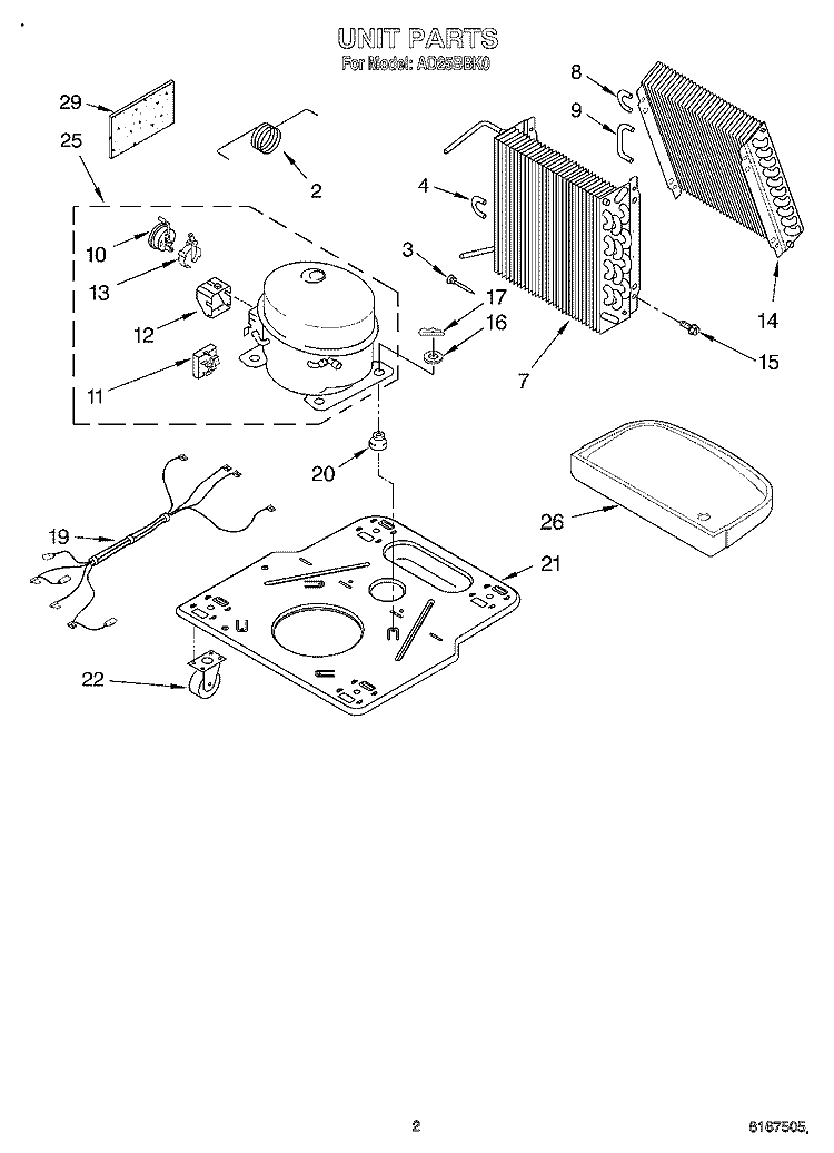 SECTION Diagram and Parts List for AD25BBK0  Whirlpool Dehumidifier