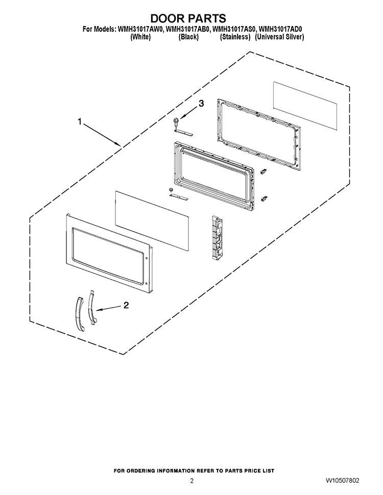 DOOR PARTS Diagram and Parts List for WMH31017AB0  Whirlpool Microwave