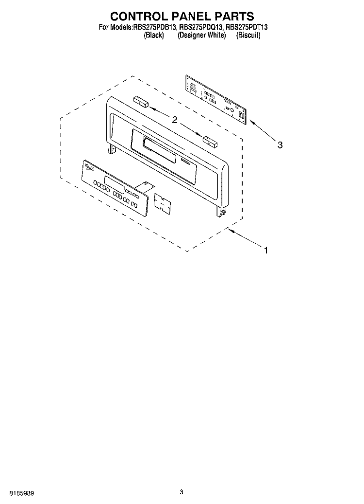CONTROL PANEL Diagram and Parts List for RBS275PDT13  Whirlpool Wall Oven
