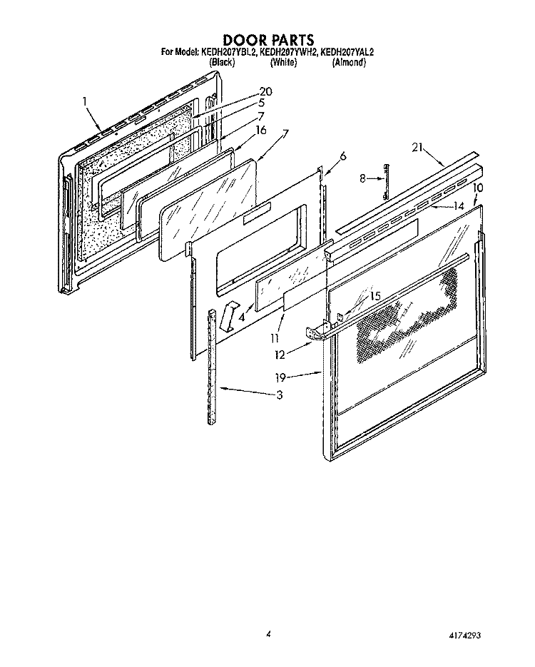 DOOR, LITERATURE Diagram and Parts List for KEDH207YBL2  KitchenAid Range