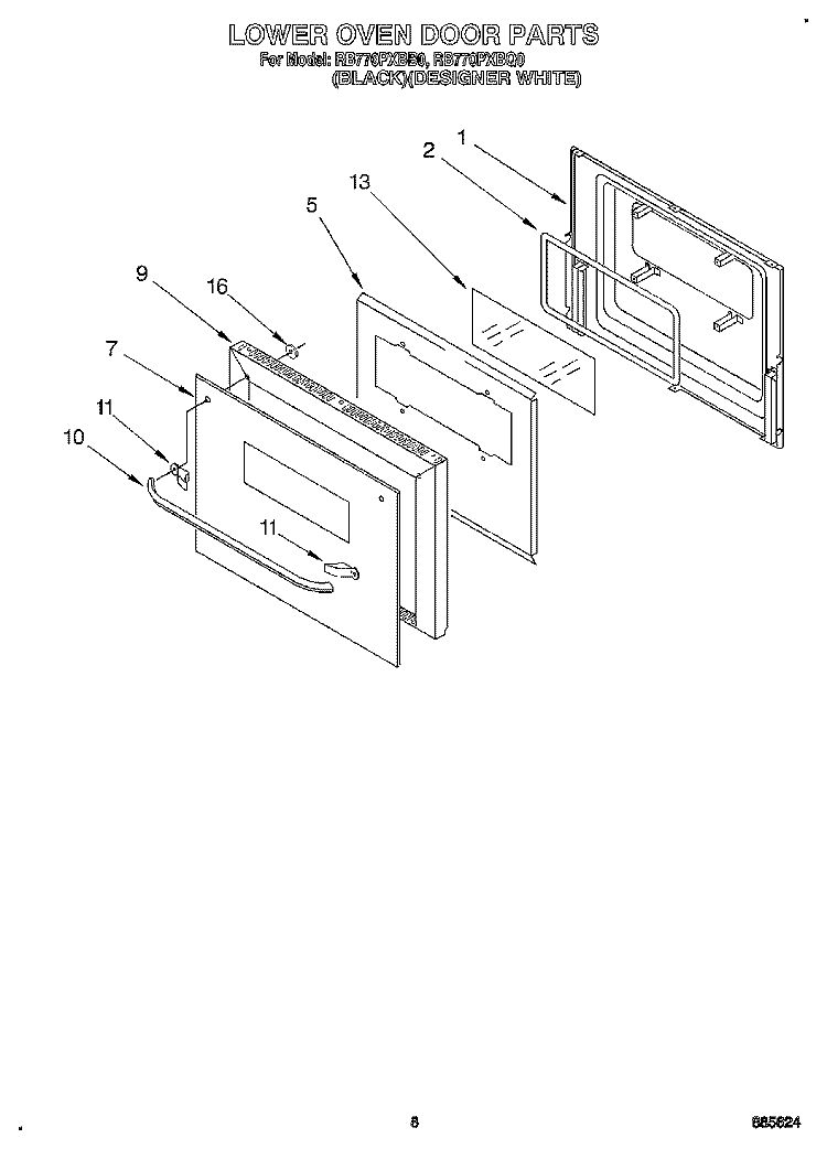 LOWER OVEN DOOR Diagram and Parts List for RB770PXBQ0  Whirlpool Wall Oven