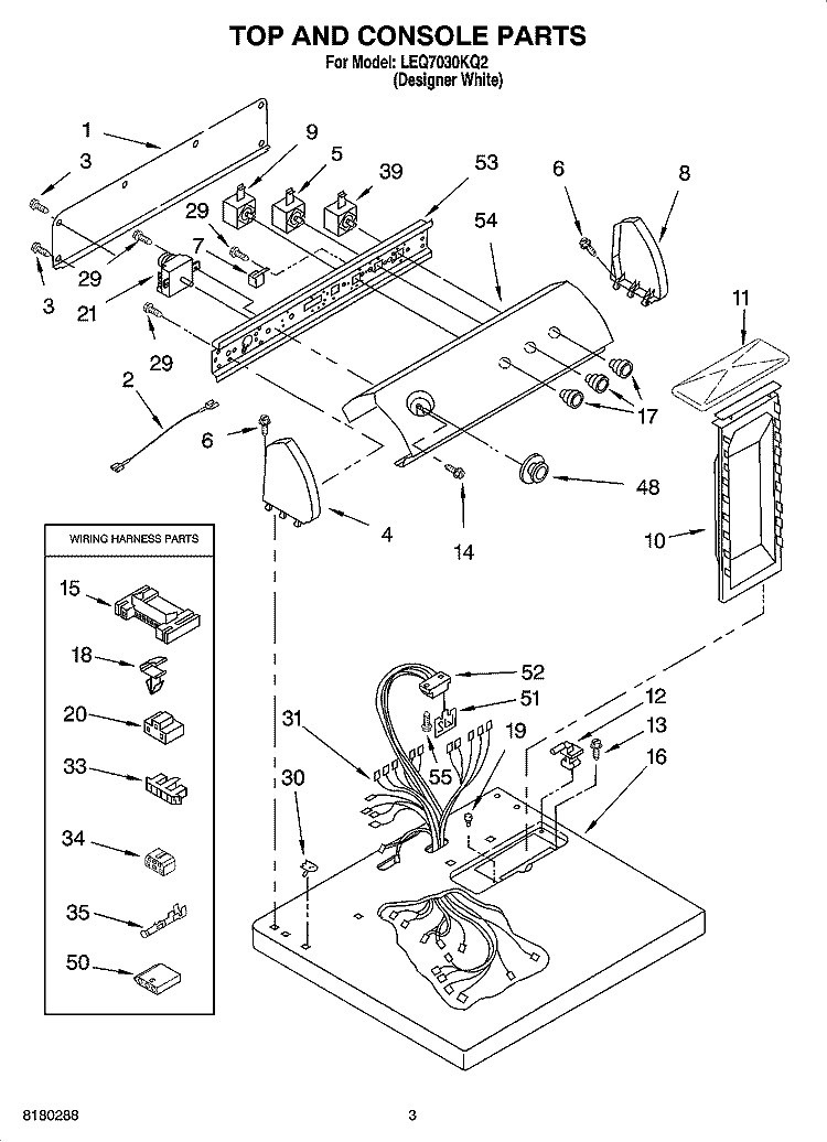 TOP AND CONSOLE PARTS OPTIONAL PARTS (NOT INCLUDED) Diagram and Parts List for LEQ7030KQ2  Whirlpool Dryer