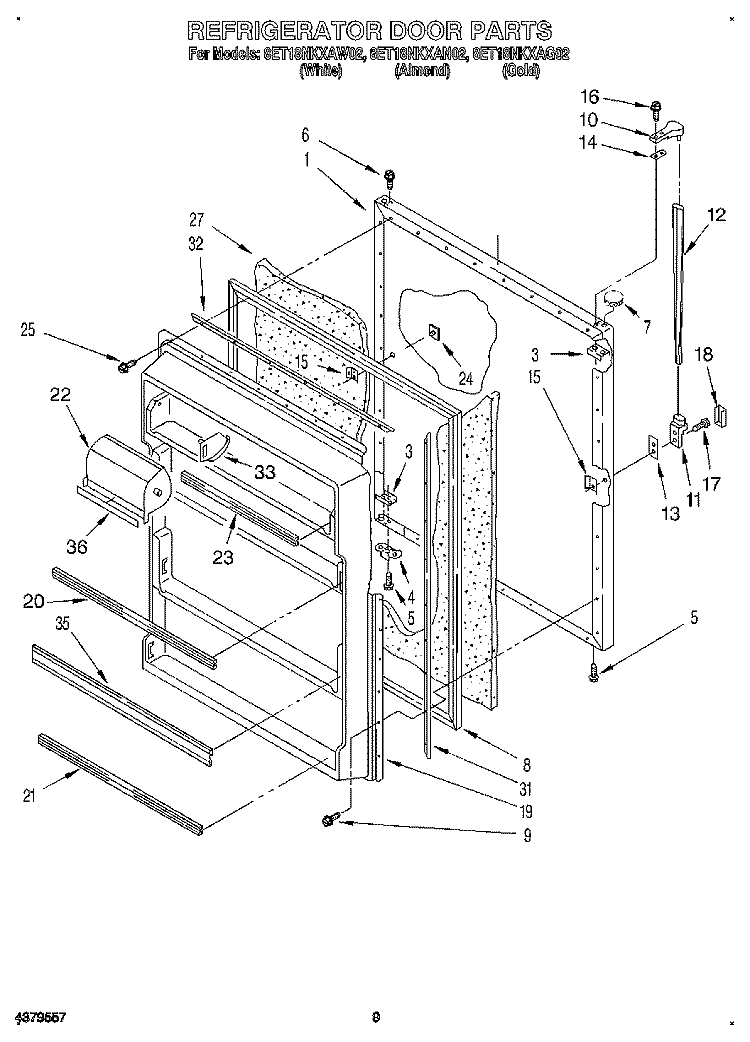 REFRIGERATOR DOOR, LIT/OPTIONAL Diagram and Parts List for 8ET18NKXAG02  Whirlpool Refrigerator