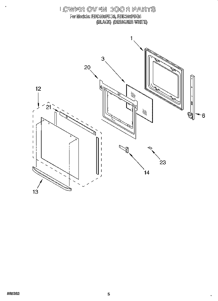 LOWER OVEN DOOR Diagram and Parts List for RBD305PDB6  Whirlpool Wall Oven