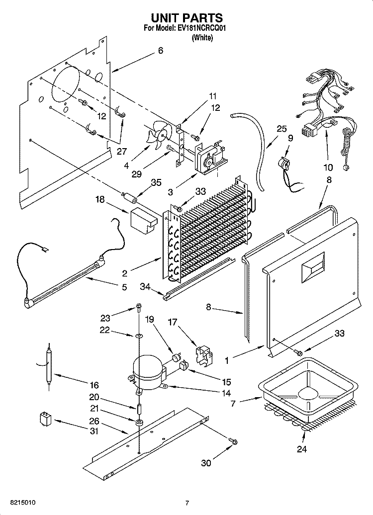 UNIT PARTS, OPTIONAL PARTS (NOT INCLUDED) Diagram and Parts List for EV181NCRCQ01  Whirlpool Freezer