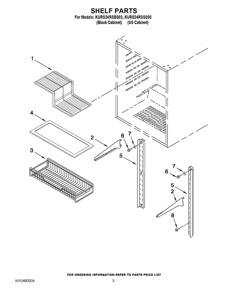 SHELF PARTS Diagram and Parts List for KURS24RSBS03  KitchenAid Refrigerator