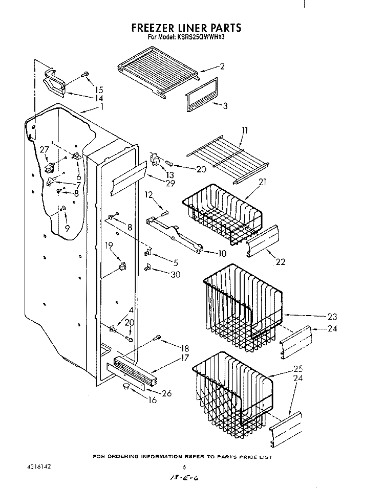 FREEZER LINER Diagram and Parts List for KSRS25QWAL13  KitchenAid Refrigerator