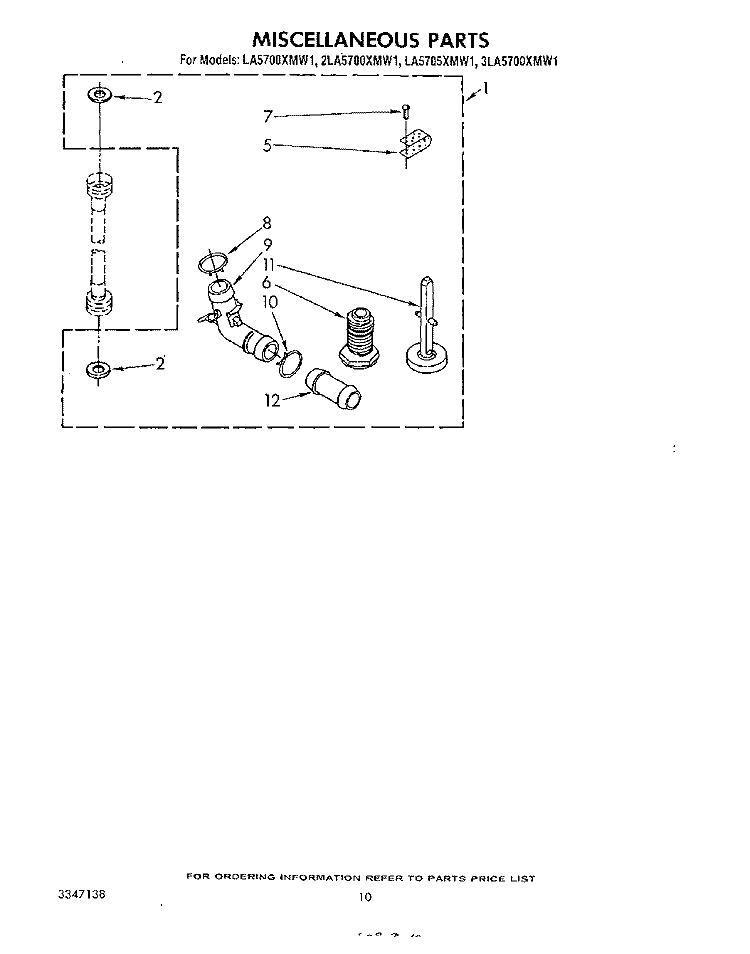 MISCELLANEOUS , LITERATURE AND OPTIONAL Diagram and Parts List for 2LA5700XMW1  Whirlpool Washer