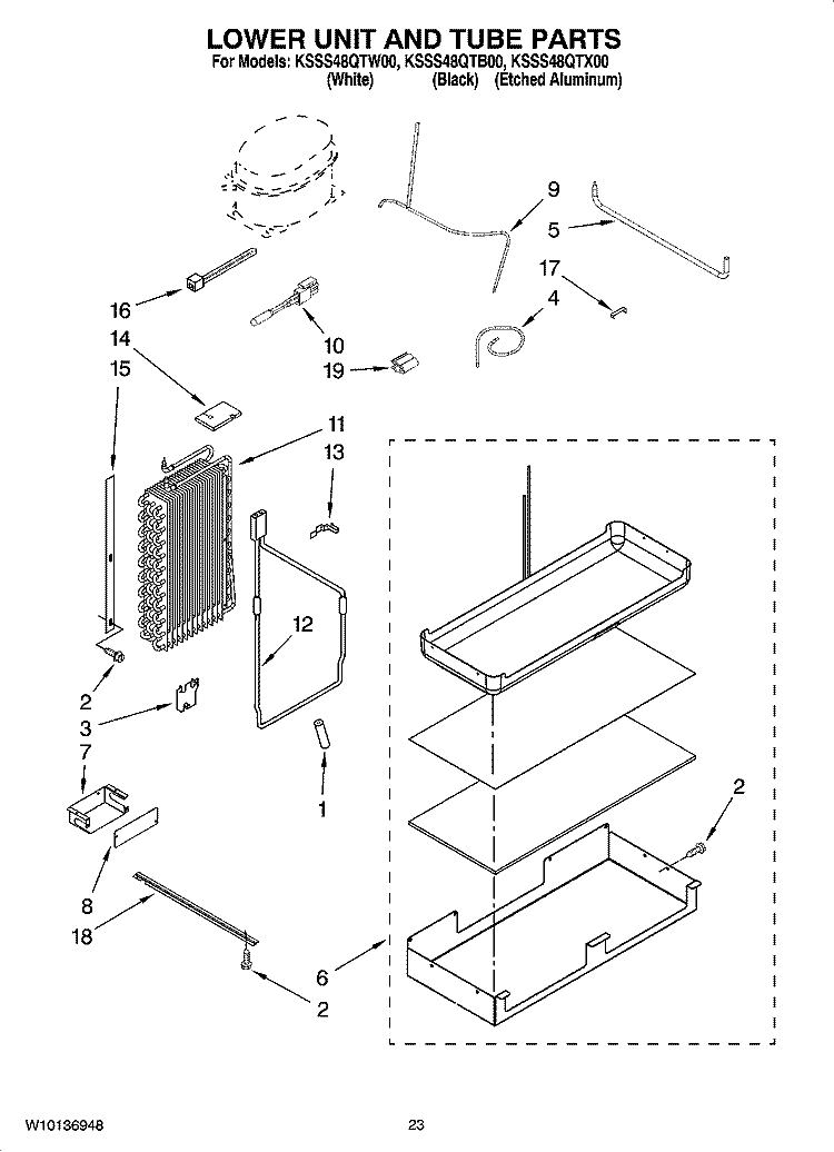 LOWER UNIT AND TUBE PARTS Diagram and Parts List for KSSS48QTX00  KitchenAid Refrigerator