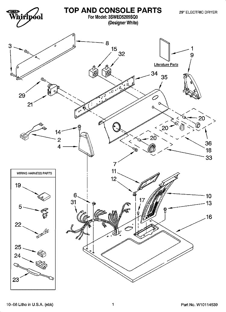 TOP AND CONSOLE PARTS Diagram and Parts List for 3SWED5205SQ0  Whirlpool Dryer