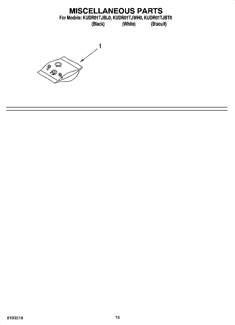 MISCELLANEOUS PARTS OPTIONAL PARTS (NOT INCLUDED) Diagram and Parts List for KUDR01TJBT0  KitchenAid Dishwasher