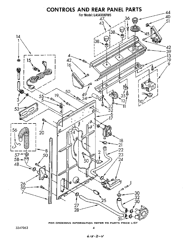 CONTROLS AND REAR PANEL Diagram and Parts List for LA5430XPW5  Whirlpool Washer