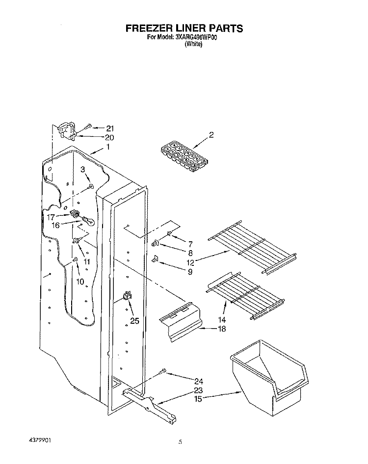 FREEZER LINER Diagram and Parts List for 3XARG496WP00  Whirlpool Refrigerator