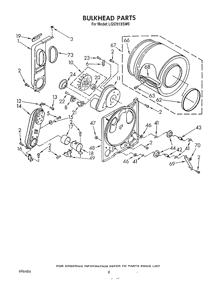BULKHEAD Diagram and Parts List for LG5701XSW0  Whirlpool Dryer