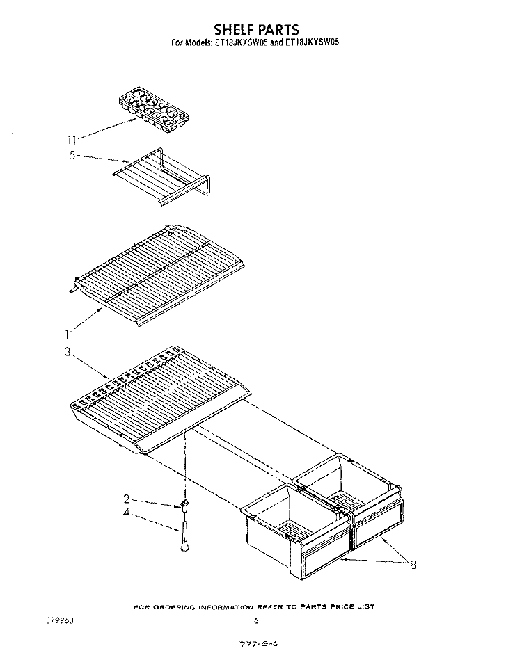SHELF Diagram and Parts List for ET18JKYSF05  Whirlpool Refrigerator