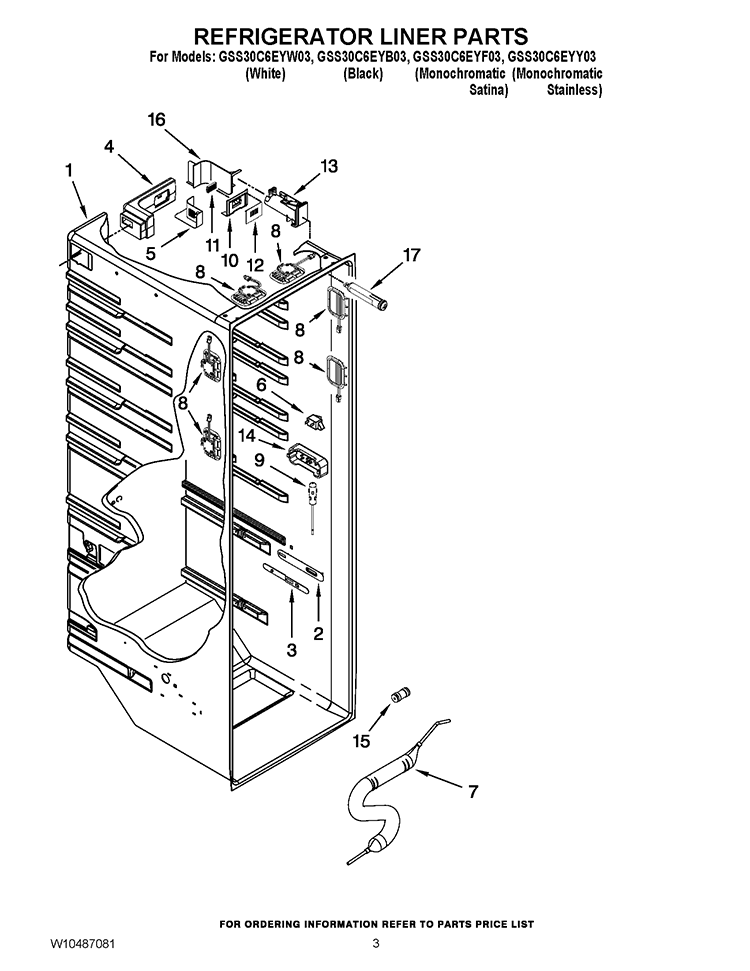 REFRIGERATOR LINER PARTS Diagram and Parts List for GSS30C6EYY03  Whirlpool Refrigerator