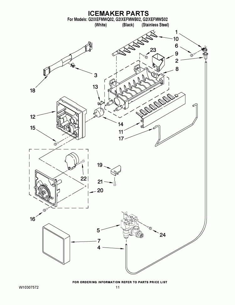 ICEMAKER PARTS Diagram and Parts List for G2IXEFMWQ02  Whirlpool Refrigerator