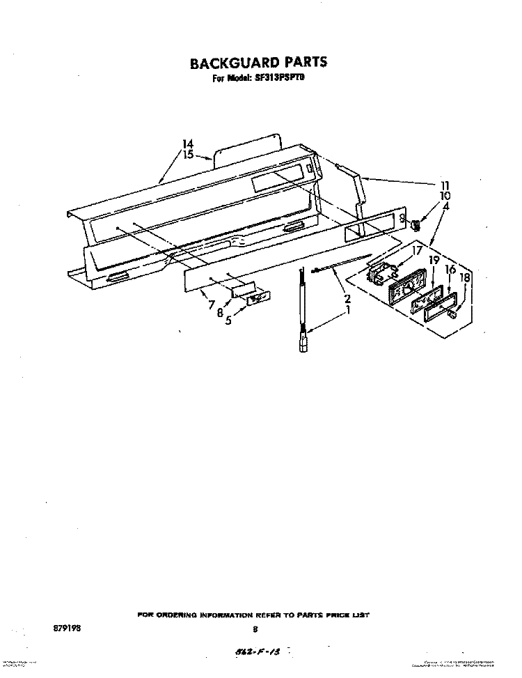 BACKGUARD Diagram and Parts List for SF313PSPT0  Whirlpool Range