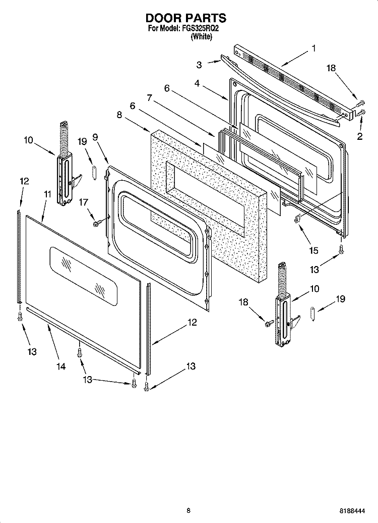 DOOR PARTS, OPTIONAL PARTS (NOT INCLUDED) Diagram and Parts List for FGS325RQ2  Roper Range