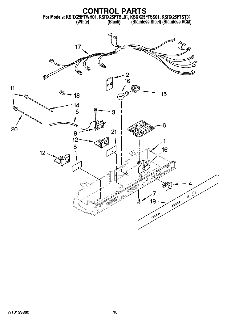 CONTROL PARTS Diagram and Parts List for KSRX25FTSS01  KitchenAid Refrigerator
