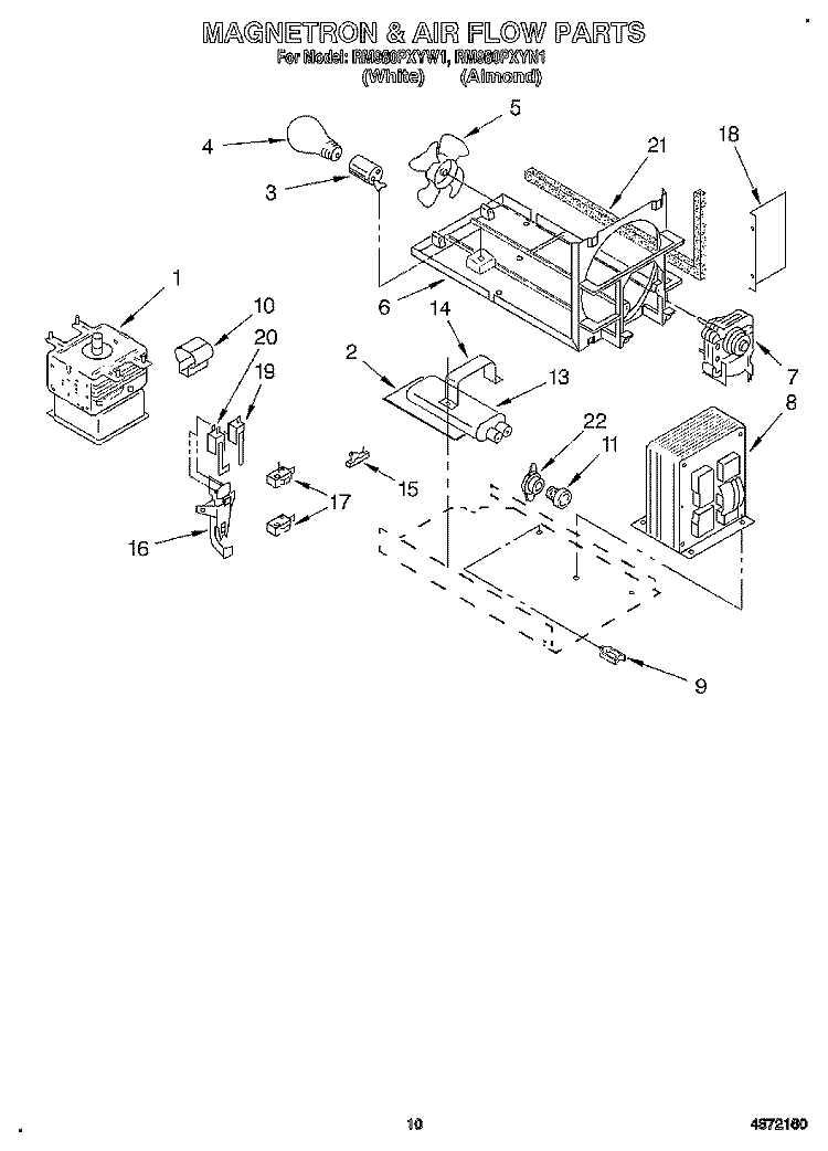 MAGNETRON & AIR FLOW Diagram and Parts List for RM980PXYN1  Whirlpool Microwave Oven Combo