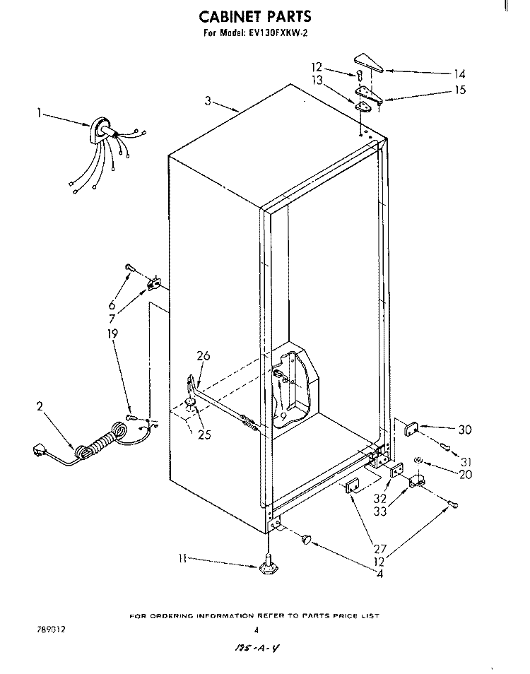 CABINET Diagram and Parts List for EV130FXKW2  Whirlpool Freezer