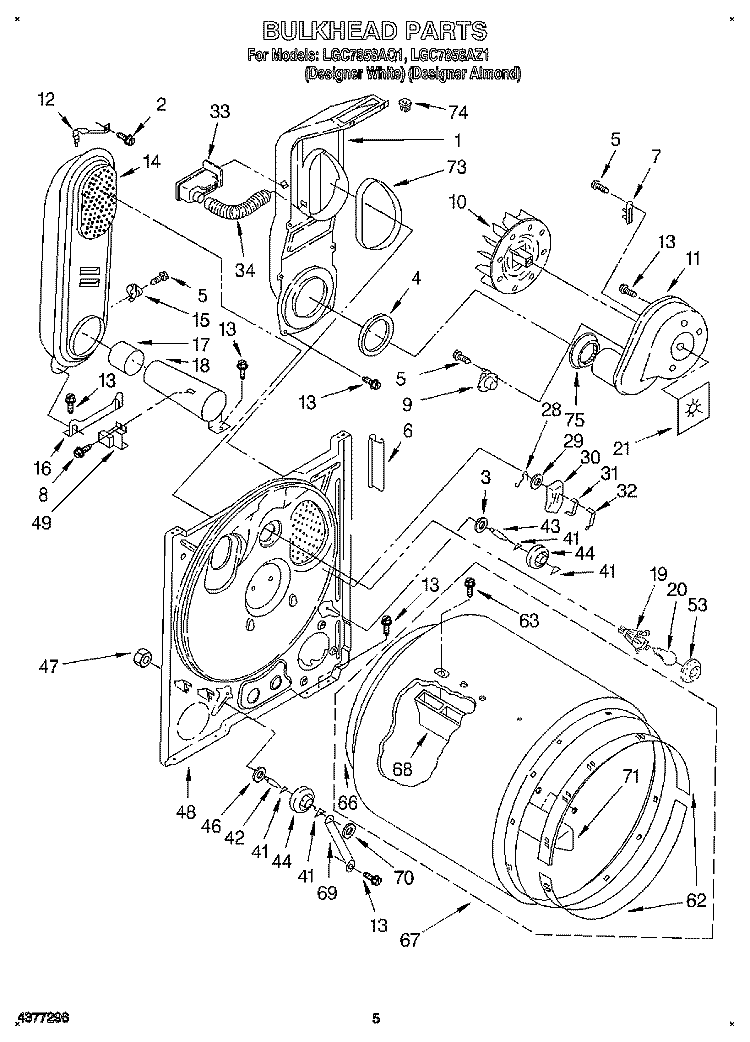 BULKHEAD Diagram and Parts List for LGC7858AZ1  Whirlpool Dryer