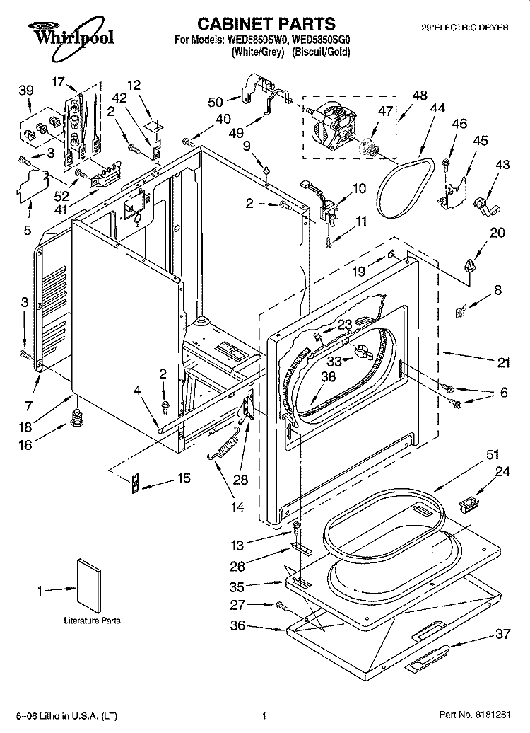 CABINET PARTS Diagram and Parts List for WED5850SG0  Whirlpool Dryer