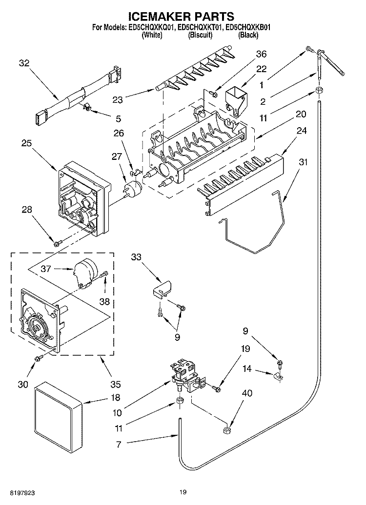 ICE MAKER, OPTIONAL Diagram and Parts List for ED5CHQXKB01  Whirlpool Refrigerator