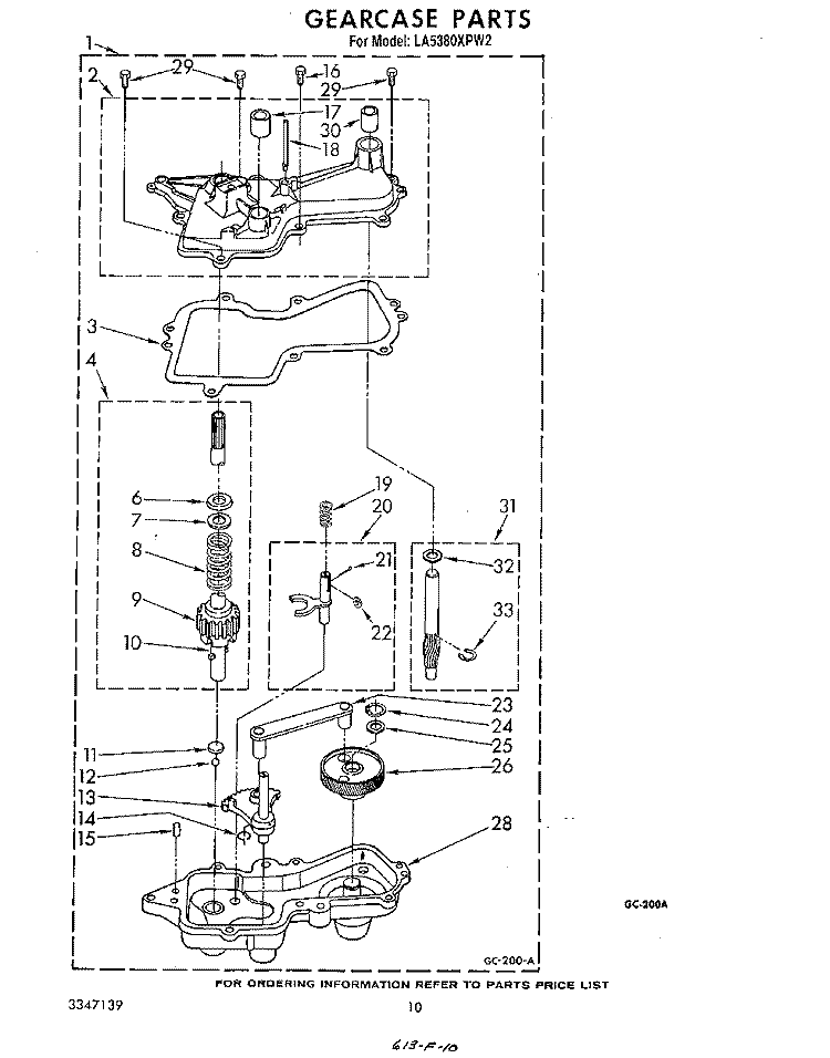 GEARCASE Diagram and Parts List for LA5380XPW2  Whirlpool Washer