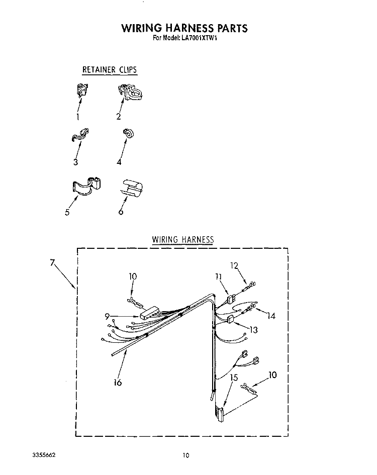 WIRING HARNESS Diagram and Parts List for LA7001XTF1  Whirlpool Washer