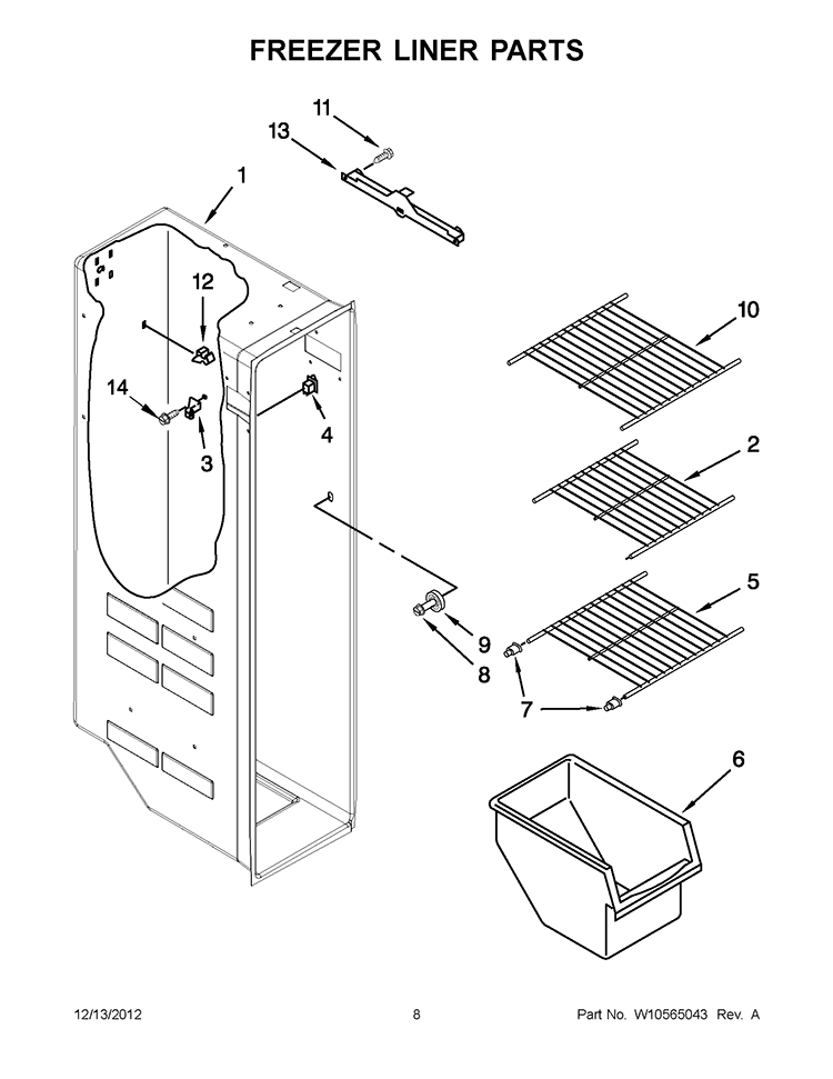 FREEZER LINER PARTS Diagram and Parts List for WRS322FDAB00  Whirlpool Refrigerator