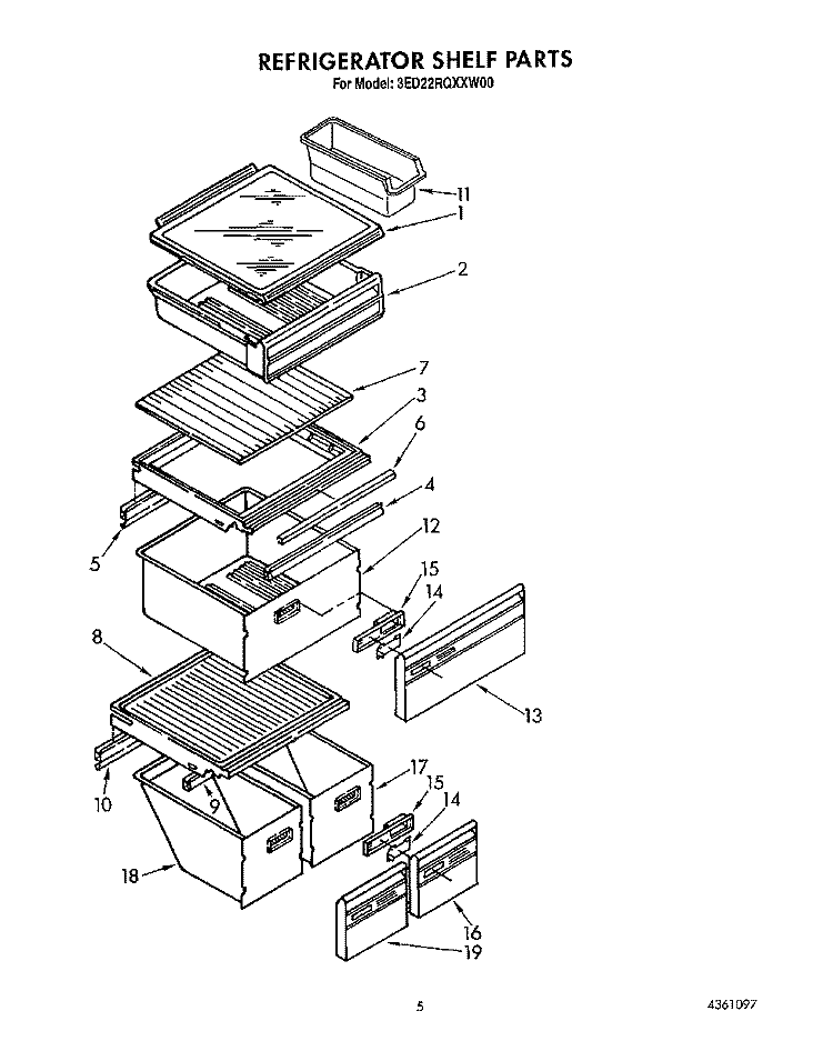 REFRIGERATOR SHELF Diagram and Parts List for 3ED22RQXXW00  Whirlpool Refrigerator