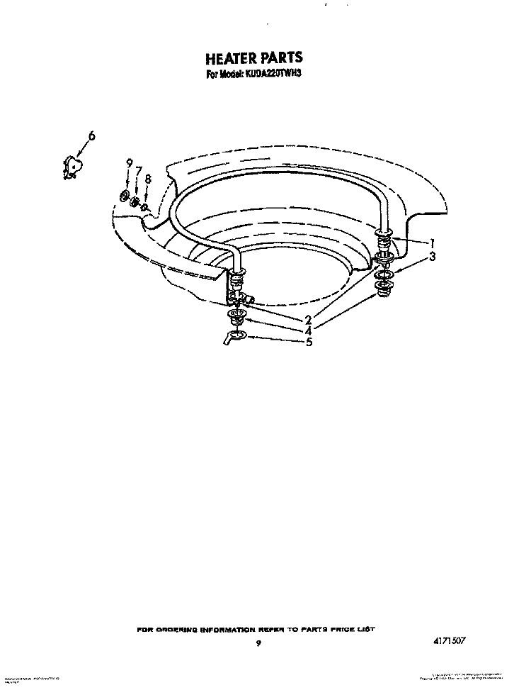 HEATER Diagram and Parts List for KUDA220TWH3  KitchenAid Dishwasher